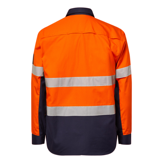 Picture of WorkCraft Ripstop Lightweight Hi Vis Two Tone Long Sleeve Vented Cotton Drill Shirt with 
Reflective Tape